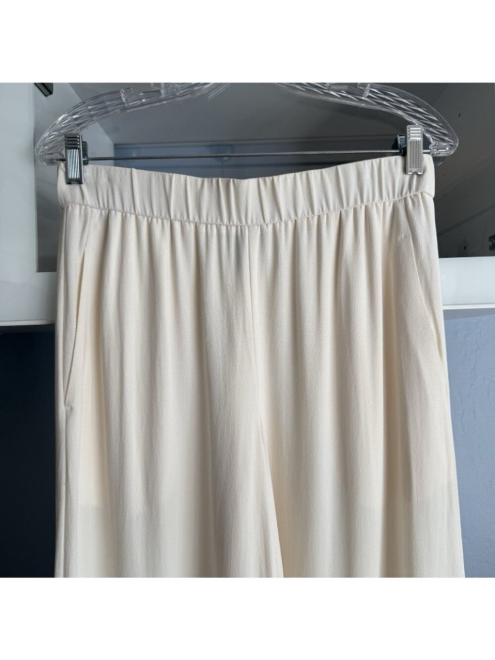 Eileen Fisher Silk Georgette Crepe Wide Leg Cropped Pants Ivory 100% Silk XS - Picture 3 of 7